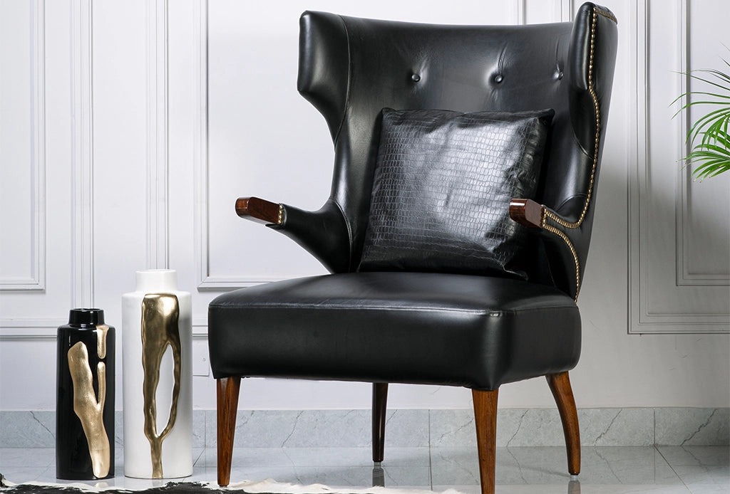 Front view Harlow Vincent Leather Armchair, comfortable and stylish, ideal for any room