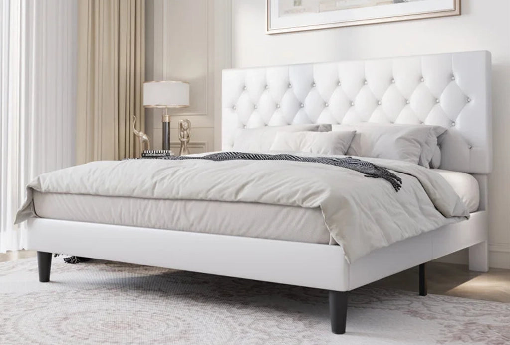 Pearl Leather Upholstered Bed, luxurious and stylish, perfect for adding elegance to your bedroom.