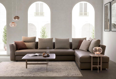 Front View Prism L-Shaped Leather Sofa, available in 5 and 7-seater options, modern and spacious for stylish living rooms.