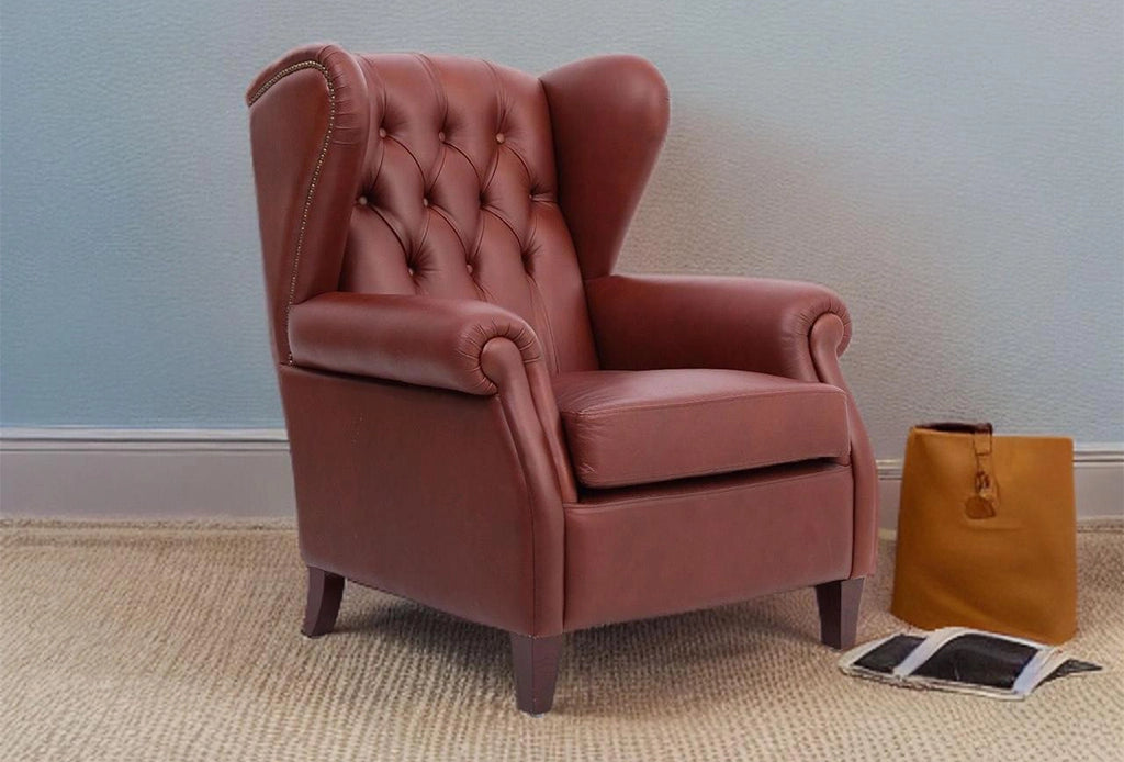 Front view Brookwood Leather Armchair, classic design with plush comfort, perfect for relaxation and style in any room.