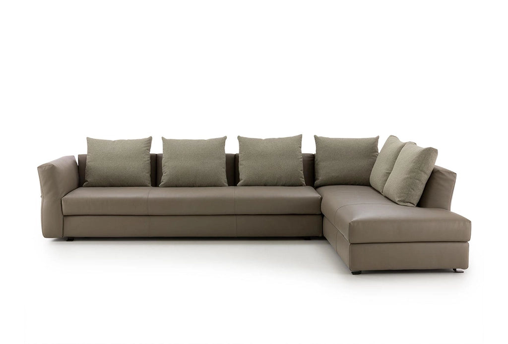 Prism L-Shaped Leather Sofa, available in 5 and 7-seater options, modern and spacious for stylish living rooms.