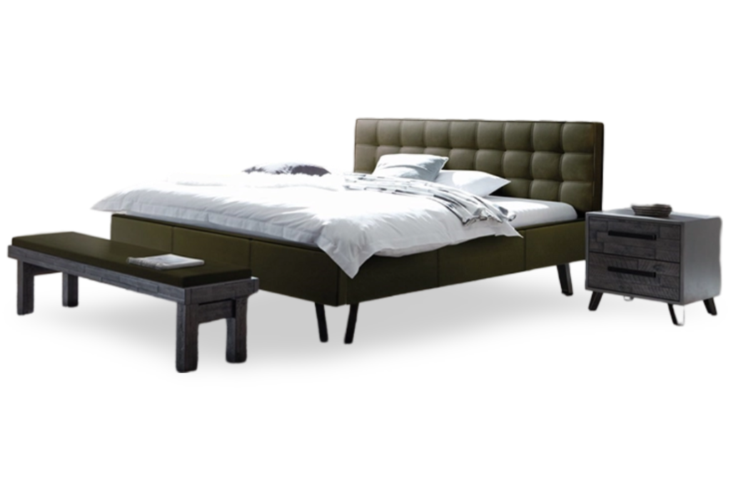 Side view California King  Real Leather Modern Bed made of real leather, offering ultimate comfort and style